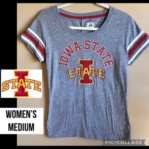 J America Womens T-Shirt Iowa State Cyclones Gray Scoopneck Stripe Sleeve Tee M